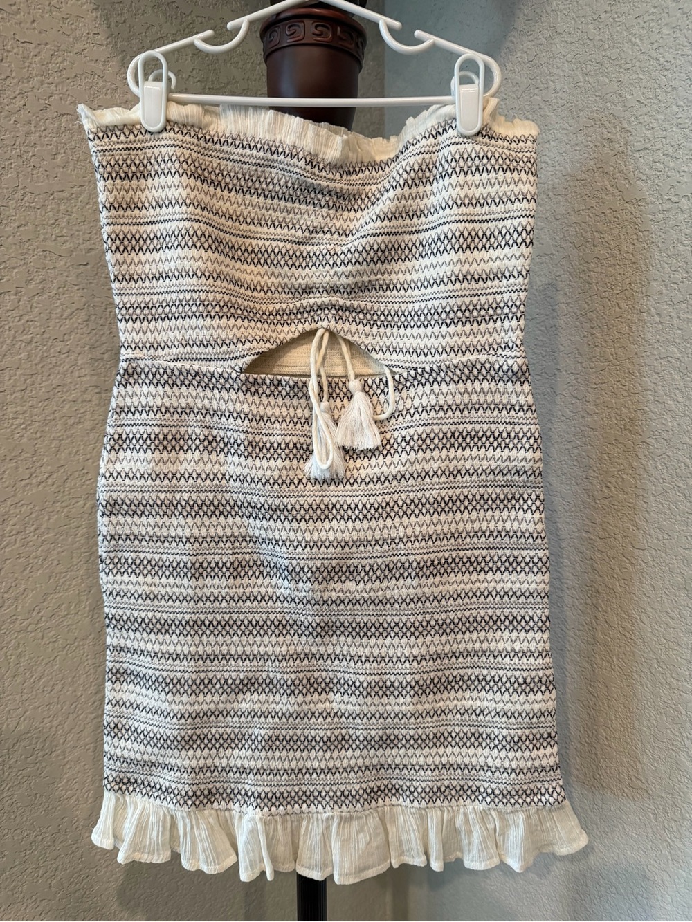 Tobi Cream Strapless Smocked Ruffle Dress